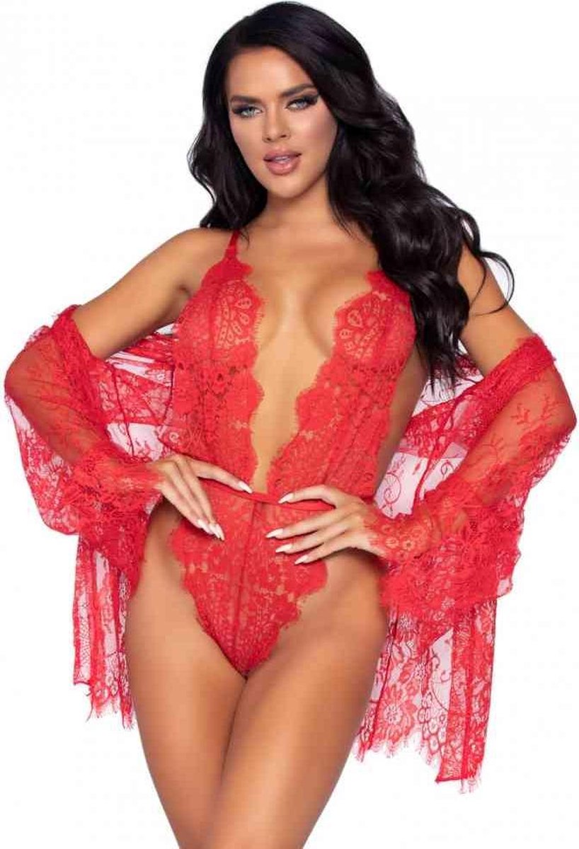 Leg Avenue Set Body & Kimono - Rood
