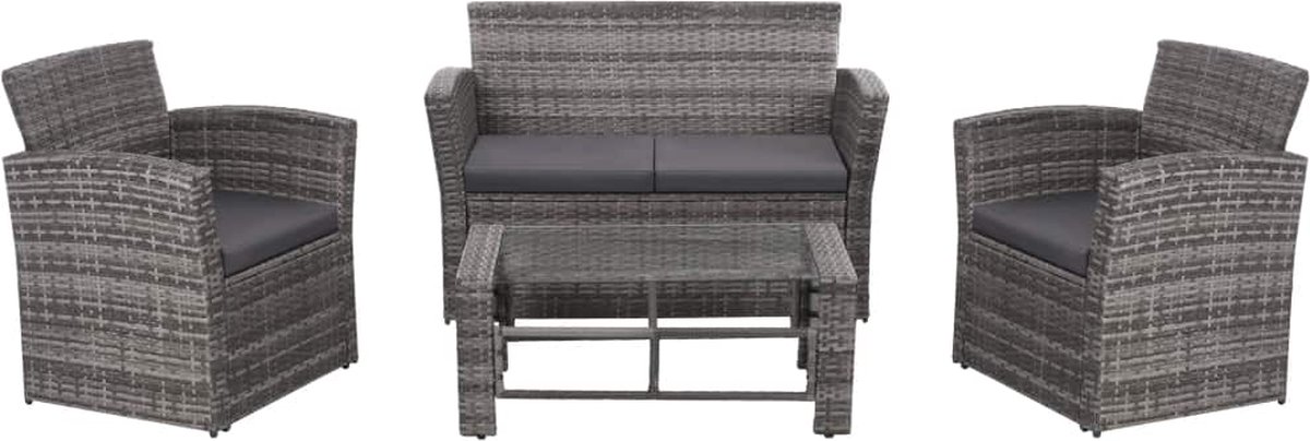 Vidaxl 4-delige Loungeset Met Kussens Poly Rattan - Grijs