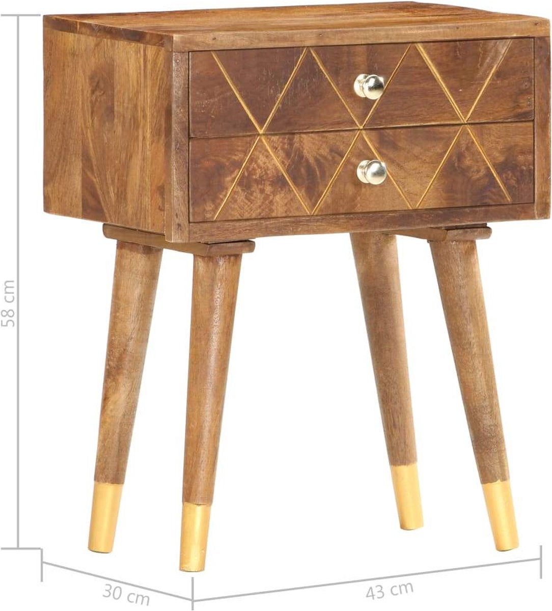 Vidaxl Nachtkastje 43x30x58 Cm Massief Mangohout - Bruin