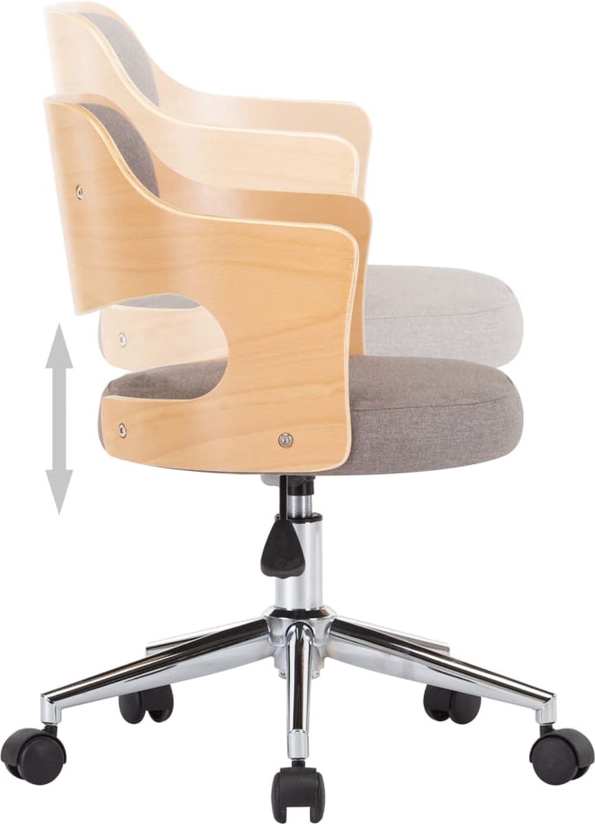 Vidaxl Kantoorstoel Draaibaar Gebogen Hout En Stof Taupe - Bruin