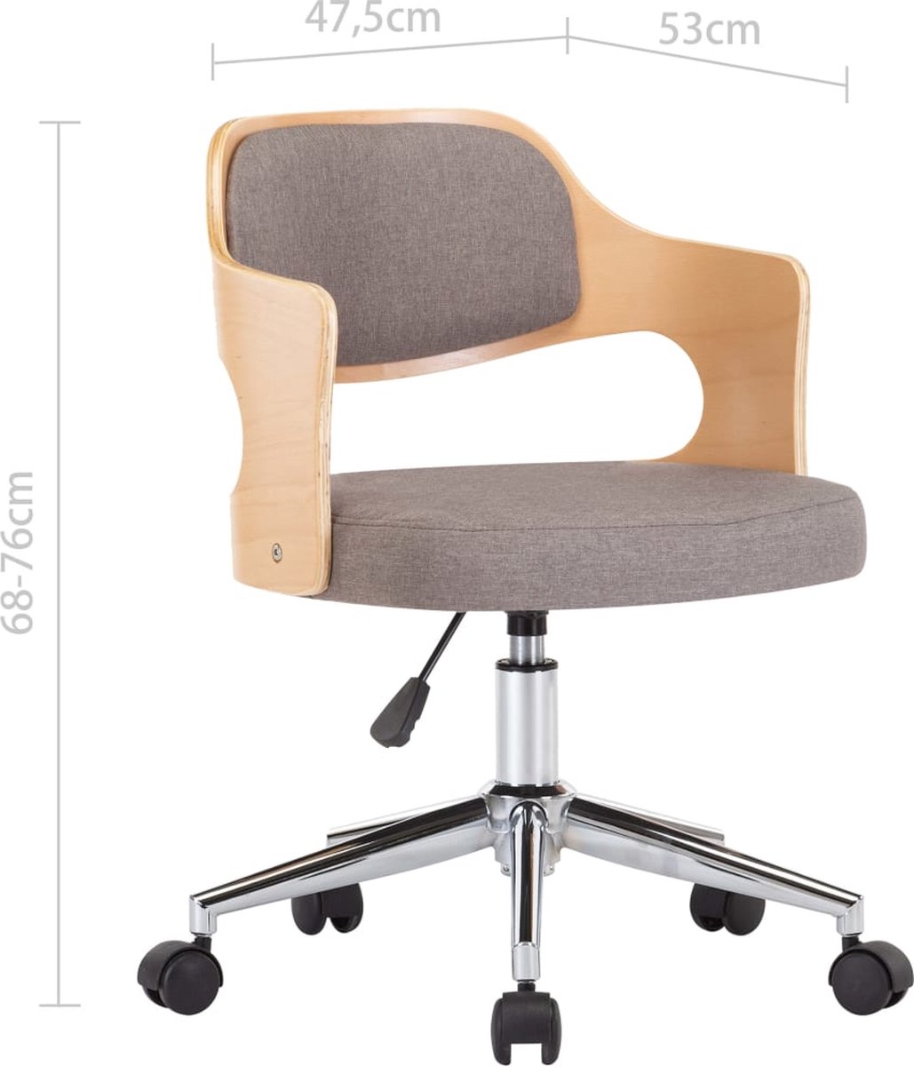 Vidaxl Kantoorstoel Draaibaar Gebogen Hout En Stof Taupe - Bruin