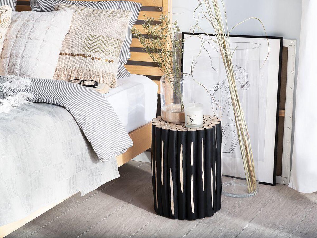 Beliani Altata Nachtkastje Teakhout 30 X 30 Cm - Zwart