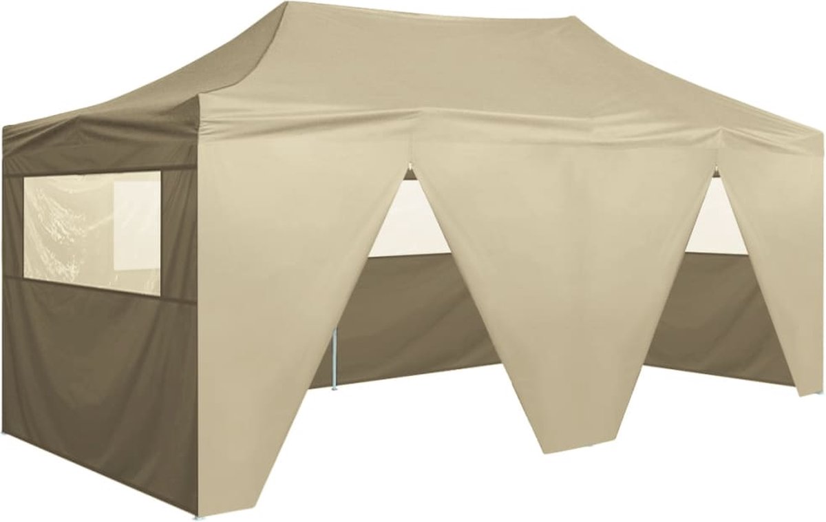 Vidaxl Partytent Met 4 Zijwanden Inklapbaar 3x6 M Staal Crème