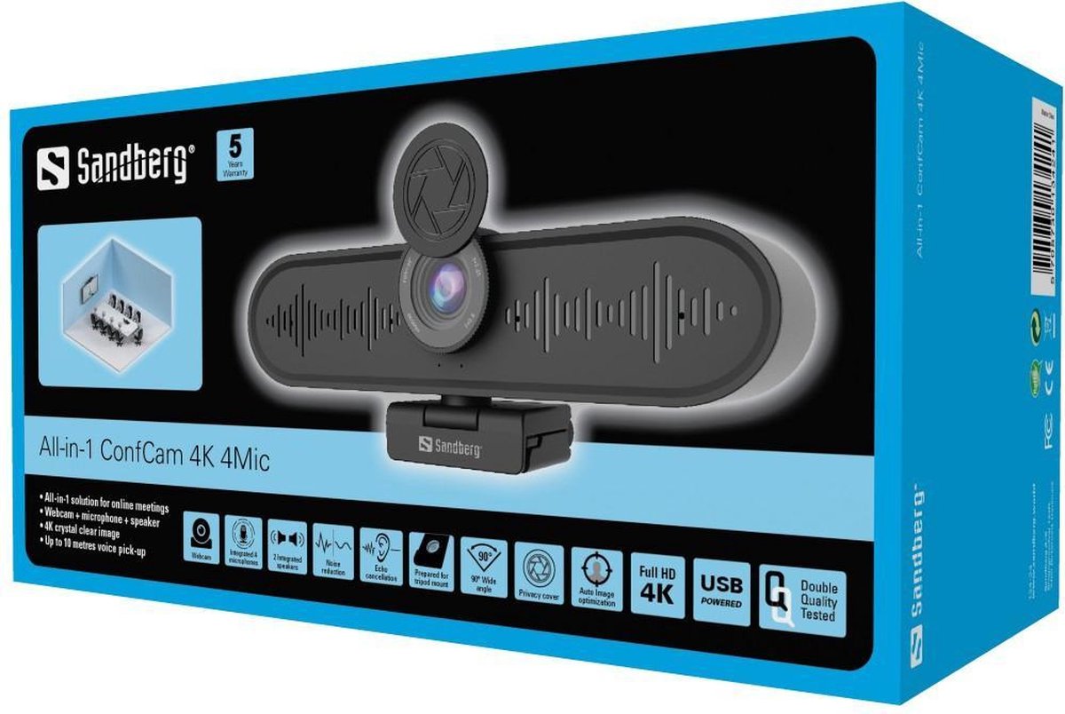 Sandberg 134-24 webcam 3264 x 2448 Pixels USB 3.2 Gen 1 (3.1 Gen 1) - Zwart