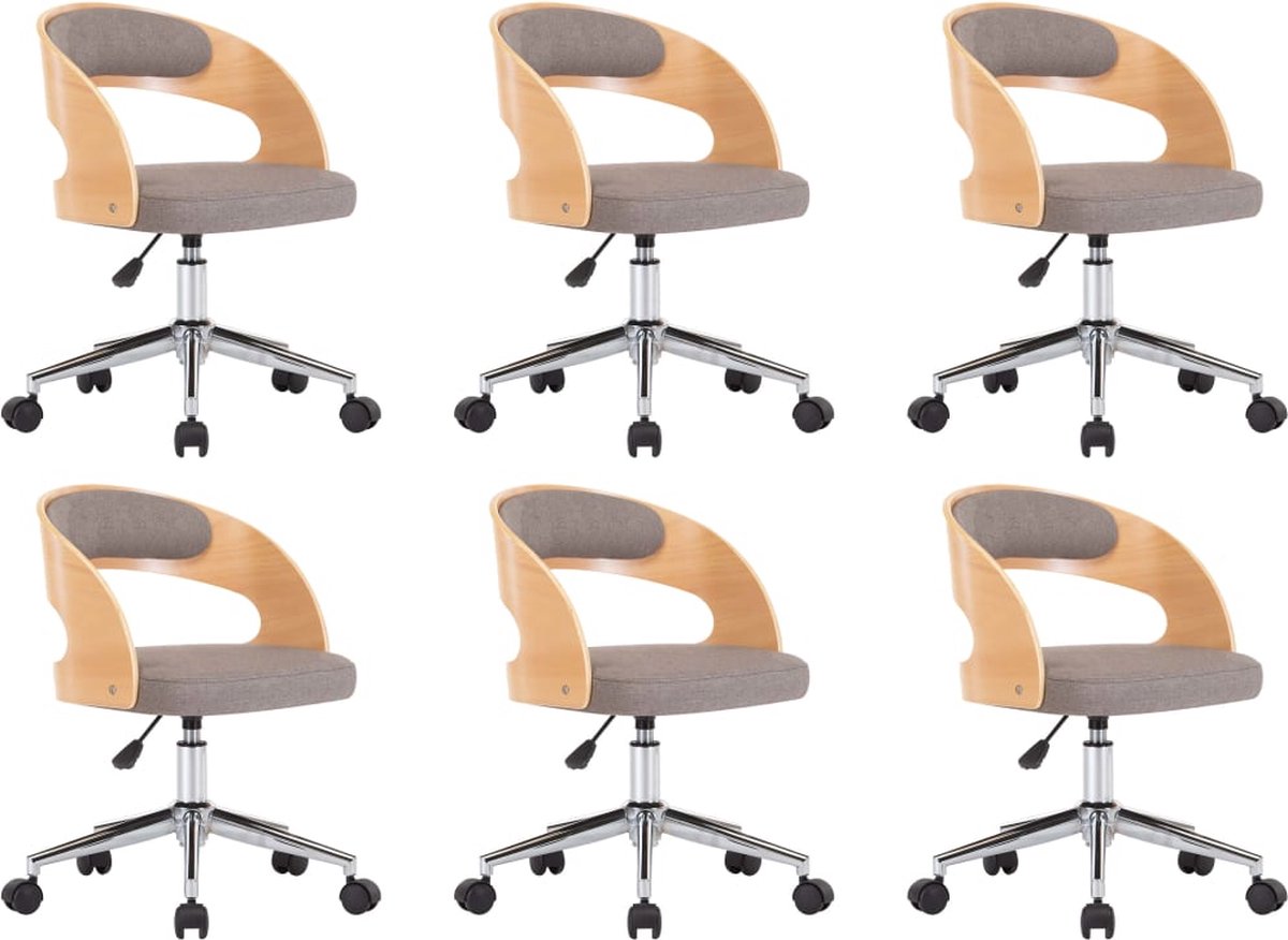 Vidaxl Eetkamerstoelen 6 St Draaibaar Gebogen Hout En Stof Taupe - Bruin