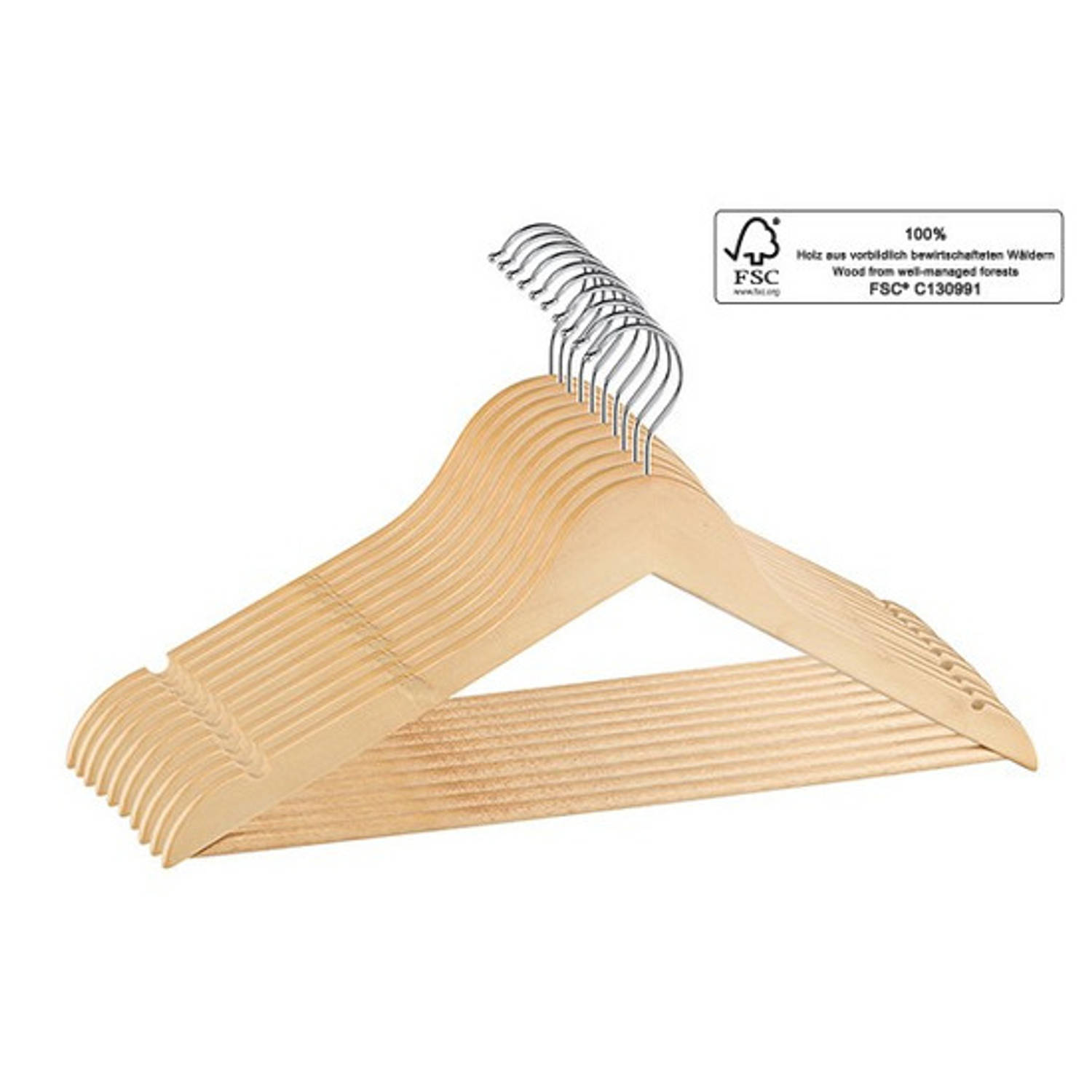 Huismerk Set Van 10x Stuks Houten Kledinghanger Antislip 45 Cm - Kleding Ophangen Kledinghanger Set - Bruin