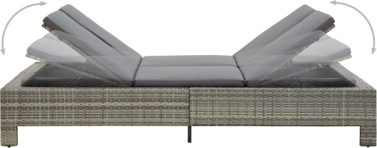 Vidaxl Ligbed Met Kussen 2-persoons Poly Rattan - Grijs