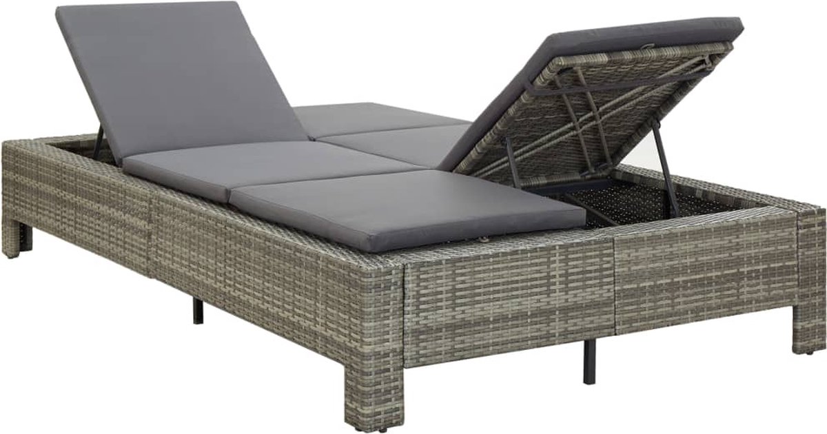 Vidaxl Ligbed Met Kussen 2-persoons Poly Rattan - Grijs