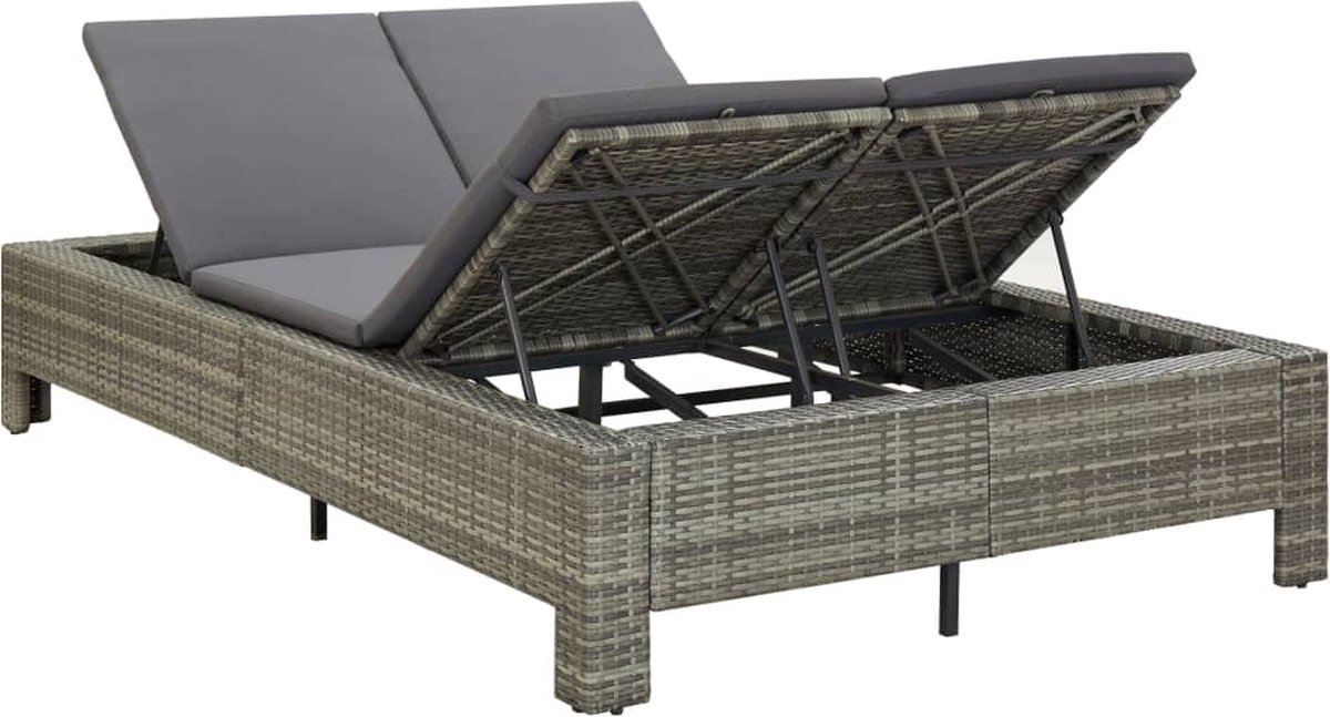 Vidaxl Ligbed Met Kussen 2-persoons Poly Rattan - Grijs