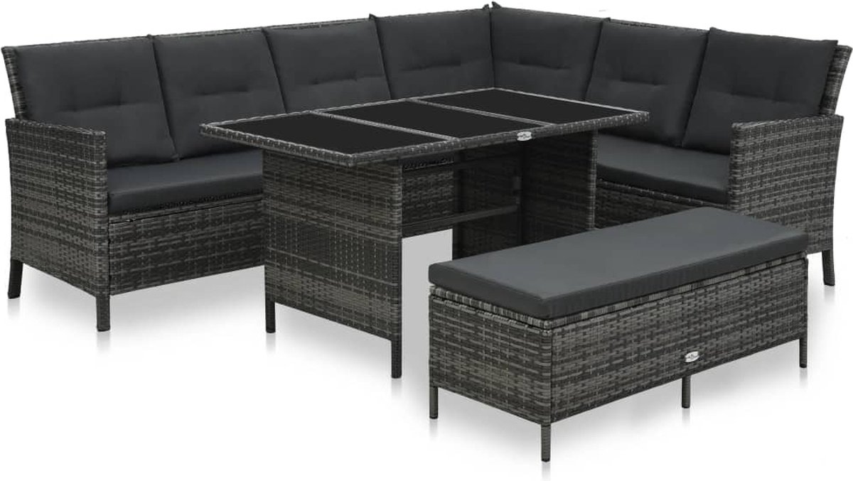 Vidaxl 3-delige Loungeset Met Kussens Poly Rattan - Grijs