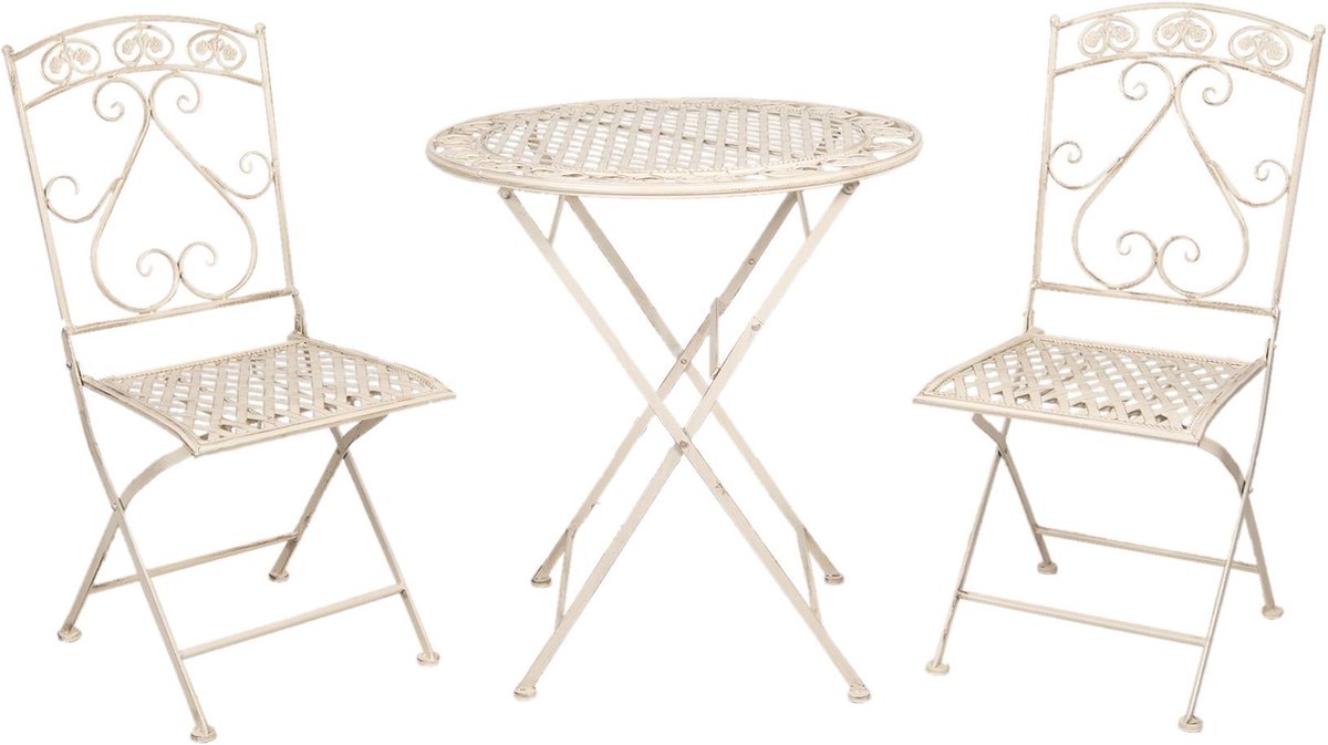 Clayre & Eef Tafel + 2 Stoelen Ø 70x76 Cm / 39x48x91 Cm (2)