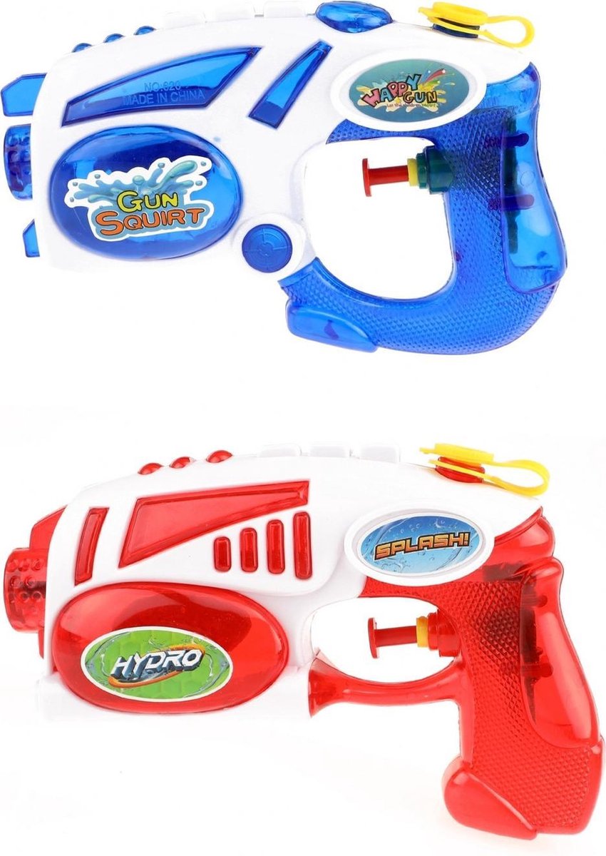 2x Waterpistolen/waterpistool En Rood Van 19 Cm Kinderspeelgoed - Waterspeelgoed Van Kunststof - Blauw