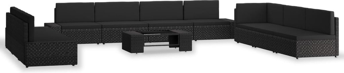 Vidaxl 10-delige Loungeset Poly Rattan - Zwart