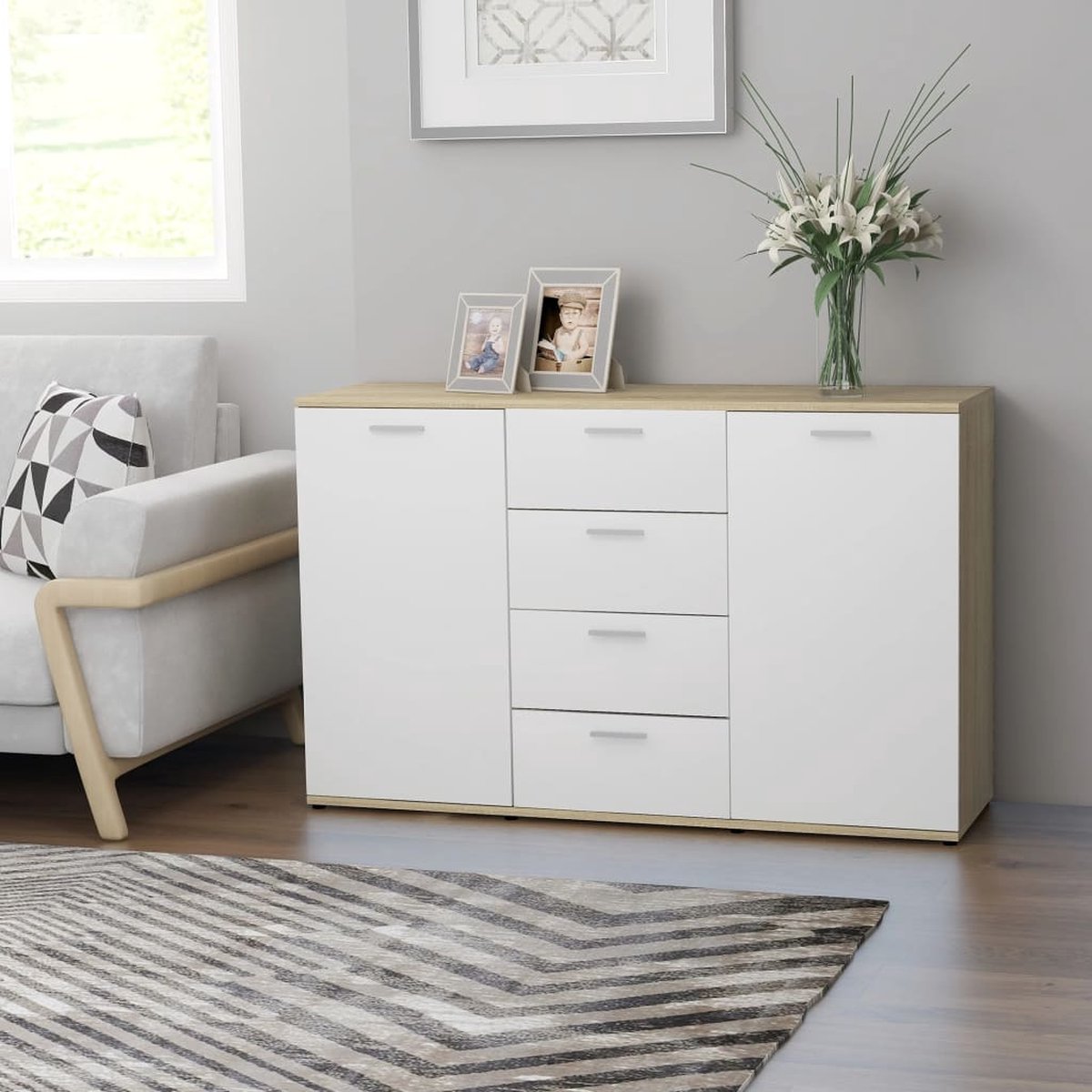 Vidaxl Dressoir 120x35,5x95 Cm Spaanplaat En Sonoma Eikenkleurig - Blanco