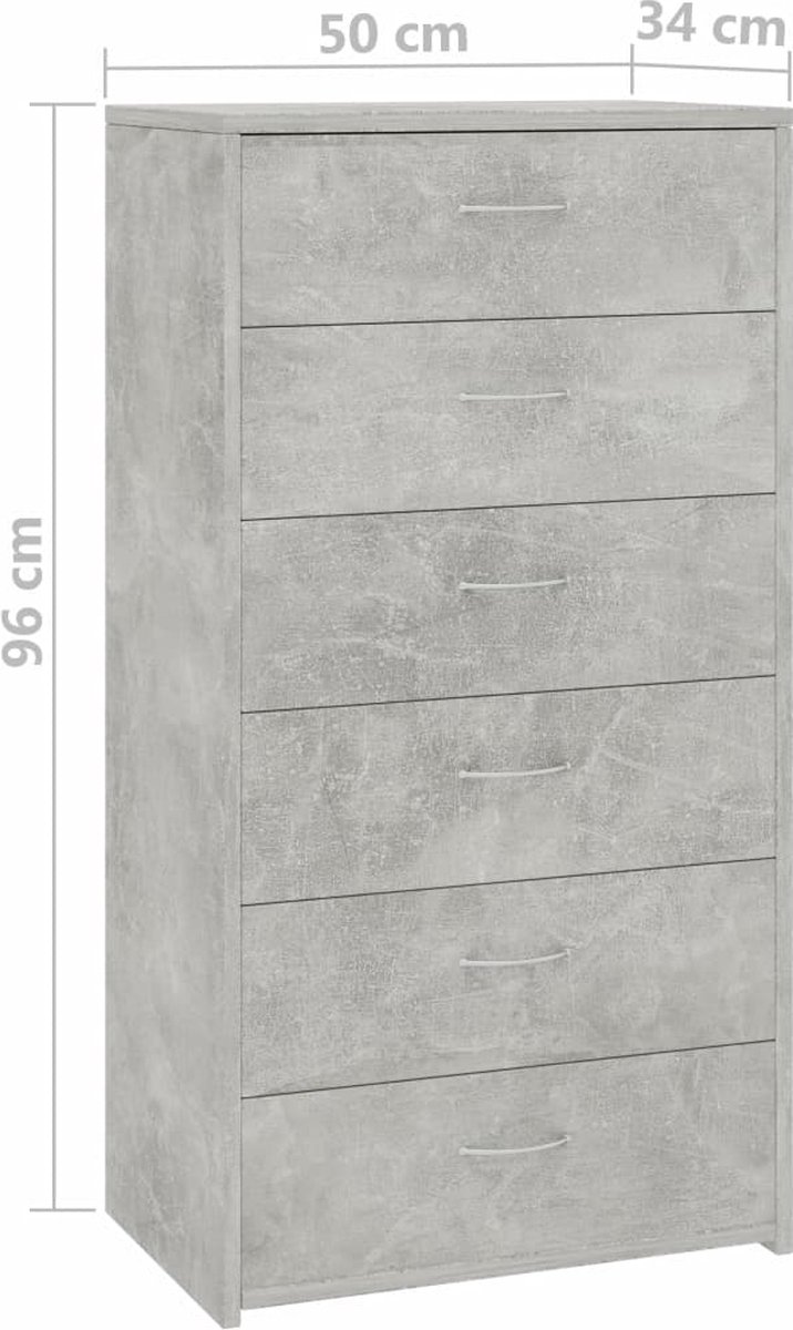 Vidaxl Dressoir Met 6 Lades 50x34x96 Cm Spaanplaat Beton - Grijs