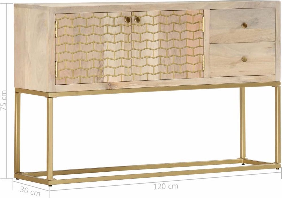 Vidaxl Dressoir 120x30x75 Cm Massief Mangohoutkleurig - Goud