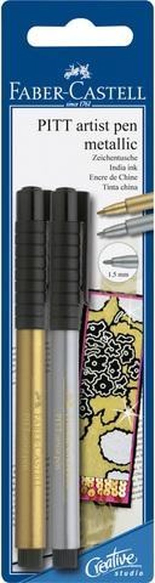 Faber Castell Tekenstift Faber-castell Pitt Artist Pen Blister Met Goud En Zilver - Silver