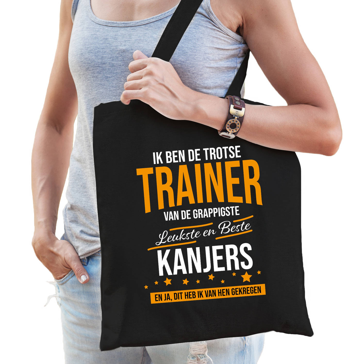 Bellatio Decorations Trotse Trainer Van Kanjers Katoenen Cadeau Tas Voor Dames Verjaardag - Kado Cadeau Tas Voor Trainers - Zwart