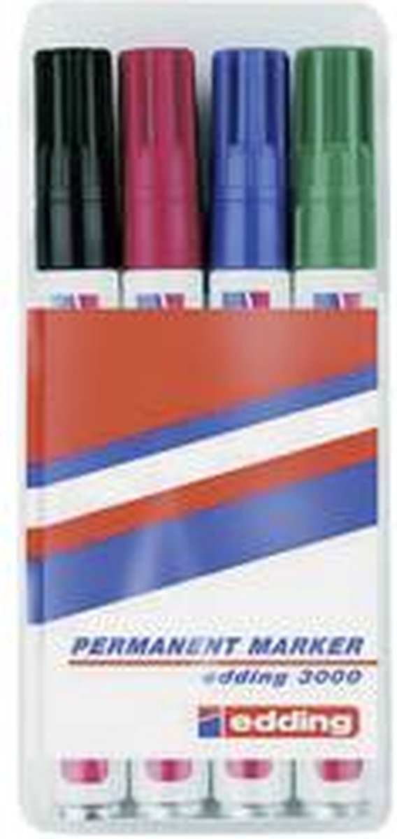 Edding Permanent Marker 3000, Blister Van 4 Stuks In Geassorteerde Kleuren
