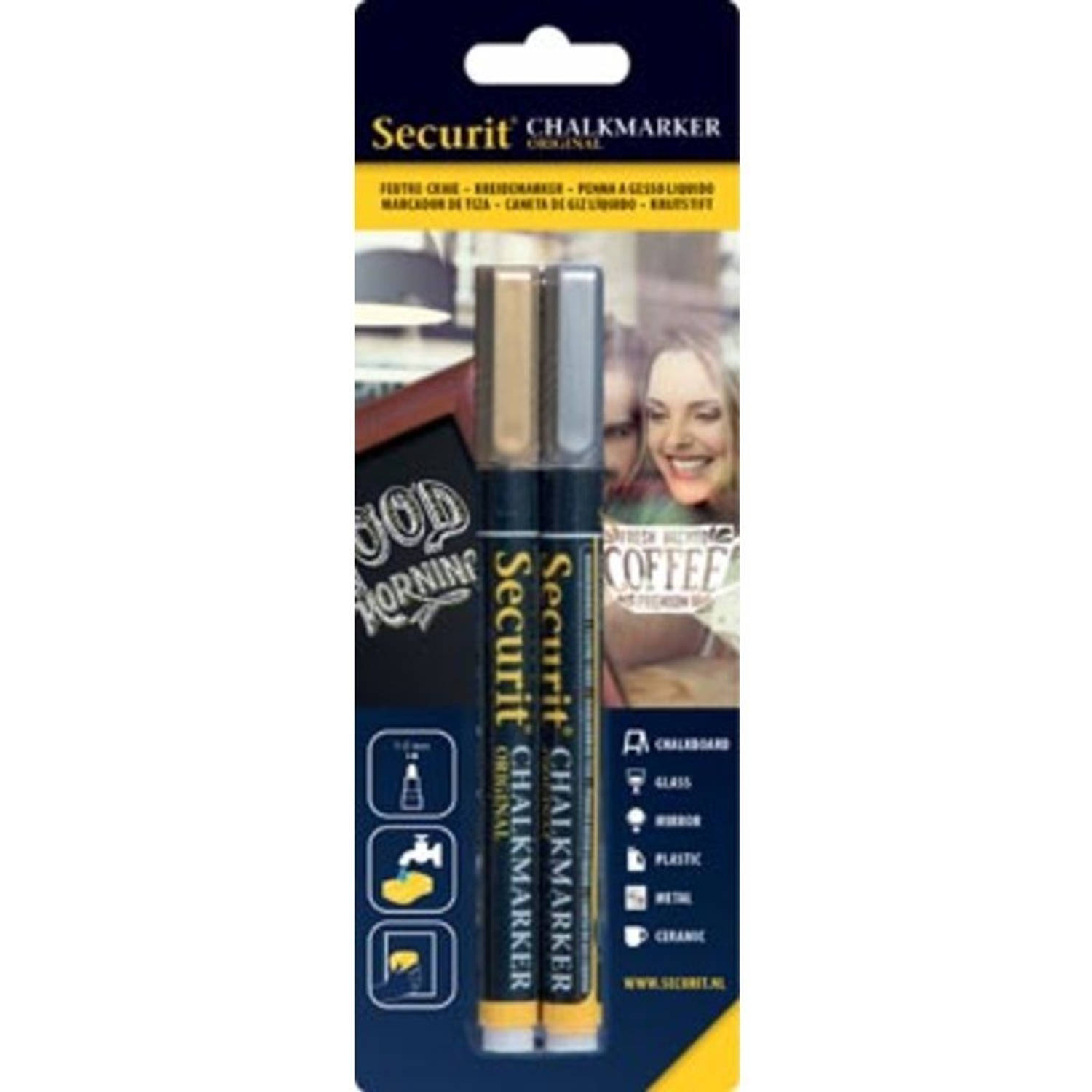 Securit Krijtmarker Small, Blister Met 2 Stuks, Goud En Zilver - Wit