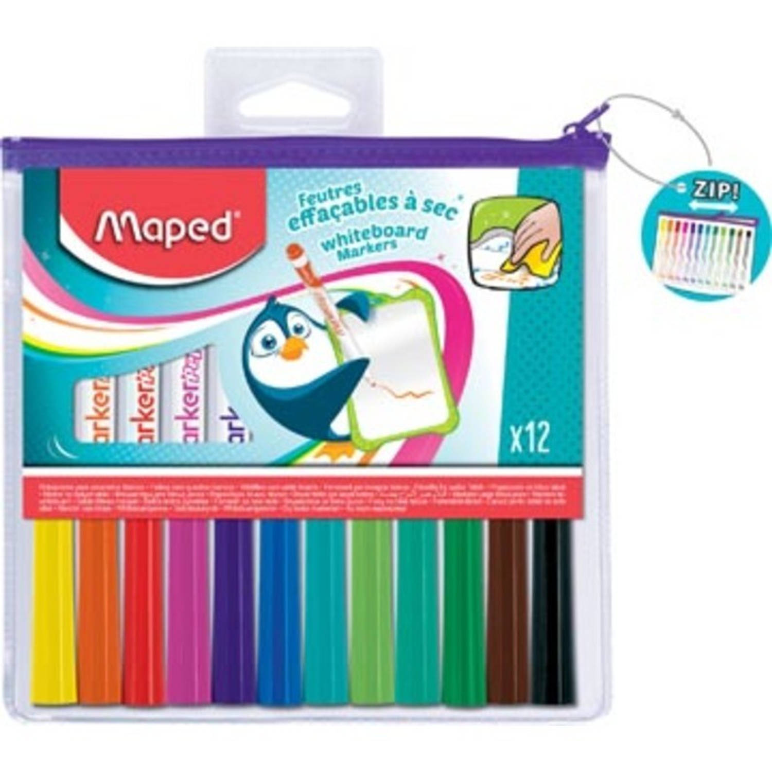 Maped Marker'peps Whiteboardmarker, Etui Met 12 Stuks In Geassorteerde Kleuren - Wit