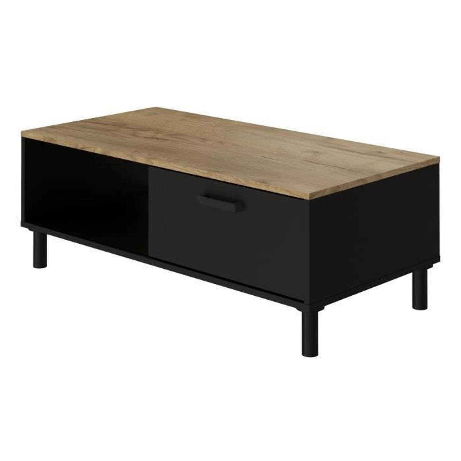 Oxford Salontafel In En Eiken Decor - Industriële Stijl - B 100 X D 55 X H 40 Cm - Zwart