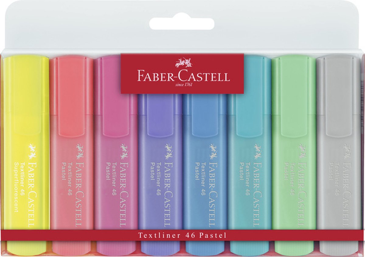 Faber Castell Tekstmarker Faber-castell 1546 Etui Met 8 Stuks Assorti Pastel