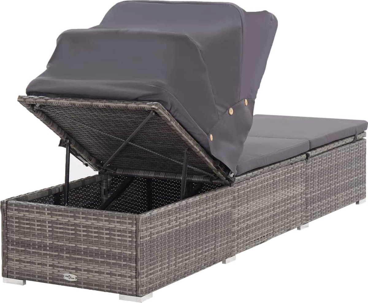 Vidaxl Ligbed Met Luifel En Kussen Poly Rattan - Grijs