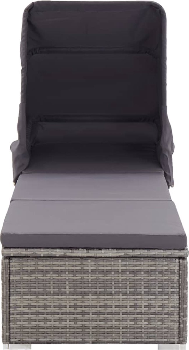 Vidaxl Ligbed Met Luifel En Kussen Poly Rattan - Grijs