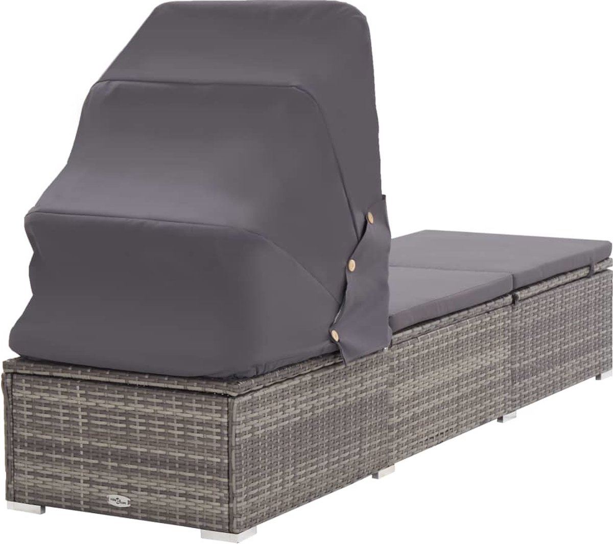 Vidaxl Ligbed Met Luifel En Kussen Poly Rattan - Grijs