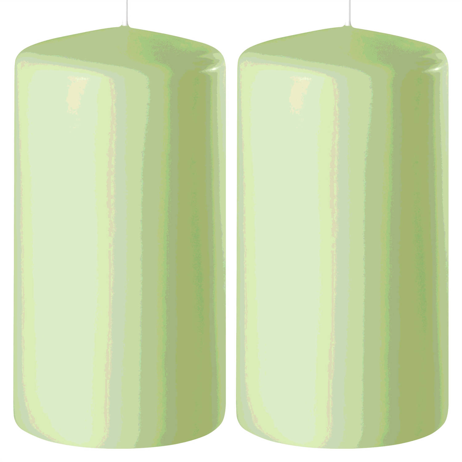 Enlightening Candles 2x Lichte Cilinderkaarsen/stompkaarsen 6 X 15 Cm 58 Branduren - Geurloze Kaarsen Licht - Woondecoraties - Groen