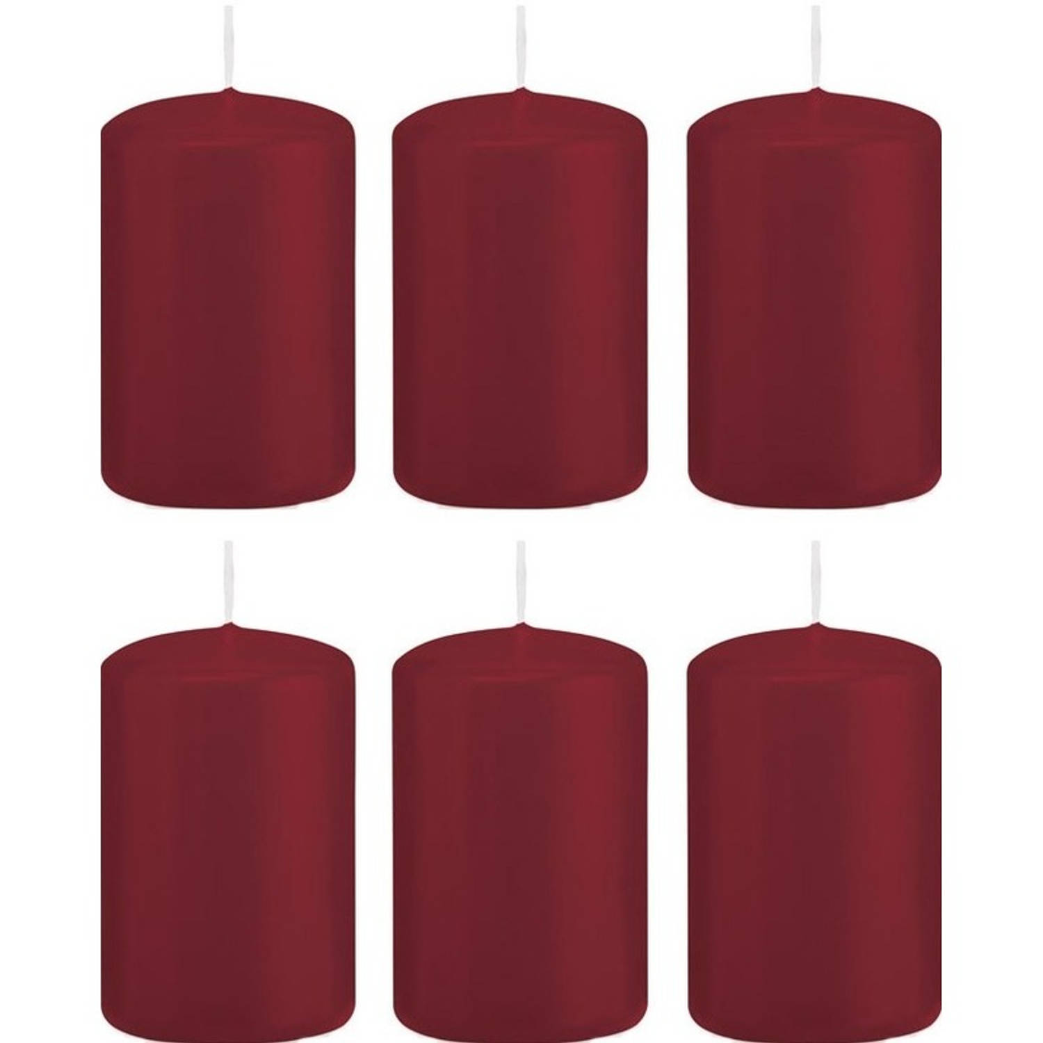 Trend Candles 6x Bordeauxrode Cilinderkaarsen/stompkaarsen 5 X 8 Cm 18 Branduren - Geurloze Kaarsen - Woondecoraties - Rood