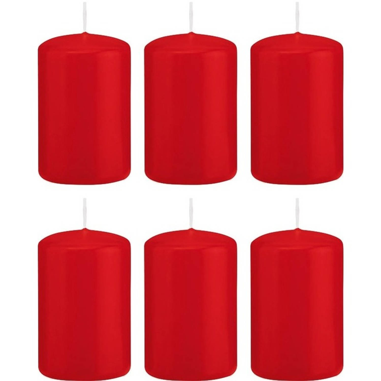 Trend Candles 6x Rode Cilinderkaarsen/stompkaarsen 5 X 8 Cm 18 Branduren - Geurloze Kaarsen - Woondecoraties - Rood