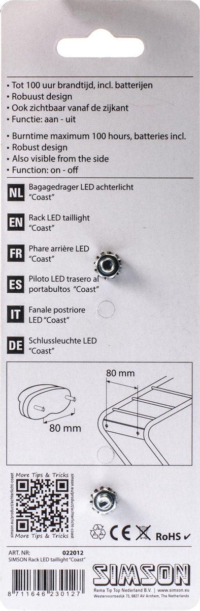 Simson Achterlicht Led Coast - Rood
