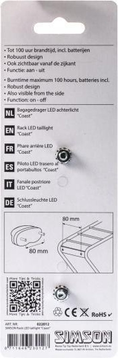 Simson Achterlicht Led Coast - Rood