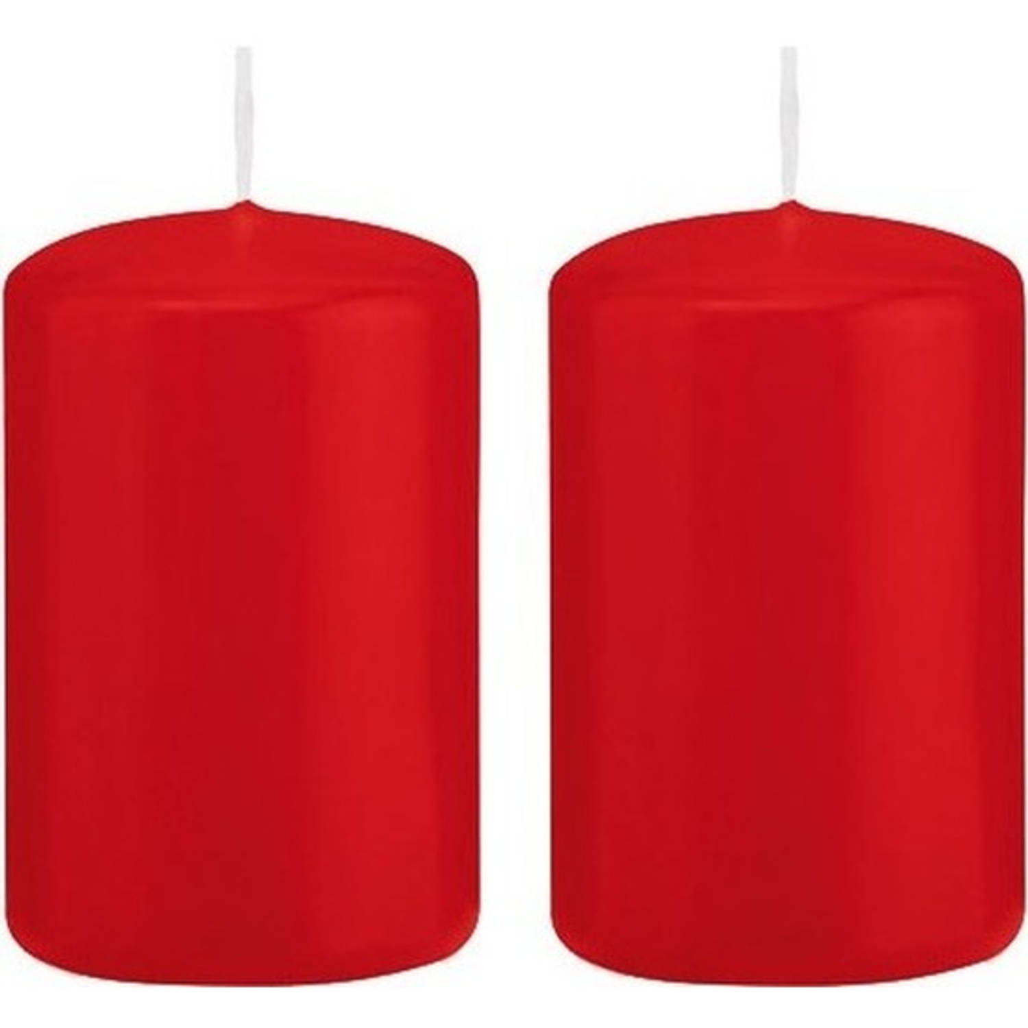 Trend Candles 2x Rode Cilinderkaarsen/stompkaarsen 5 X 8 Cm 18 Branduren - Geurloze Kaarsen - Woondecoraties - Rood