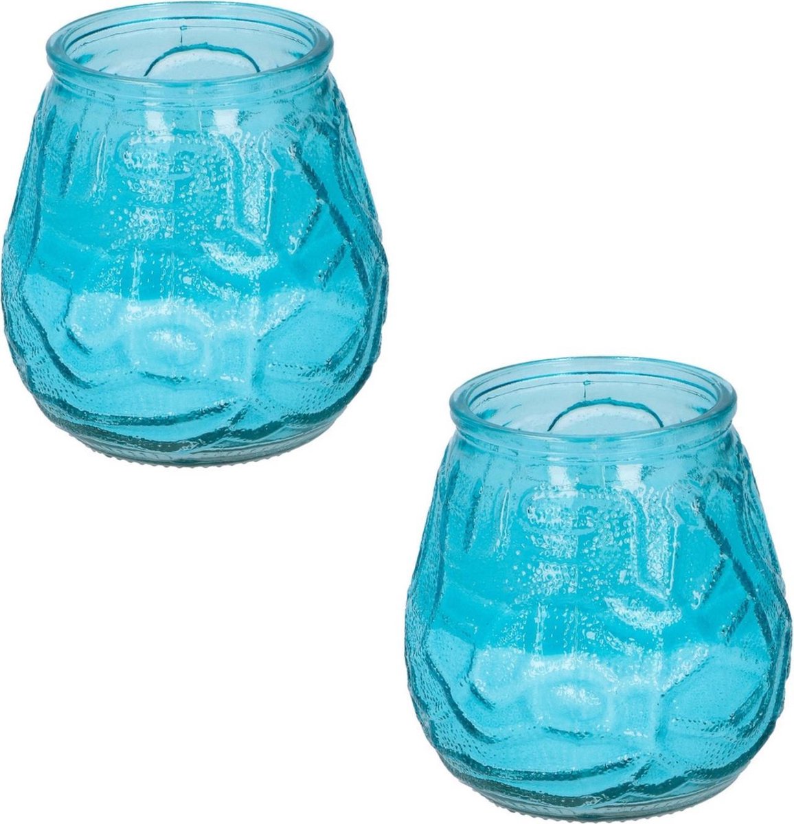 Arti Casa Set Van 4x Stuks Citronella Lowboy Tuin Kaarsen In Glas 10 Cm - Anti Muggen/insecten Artikelen - Blauw