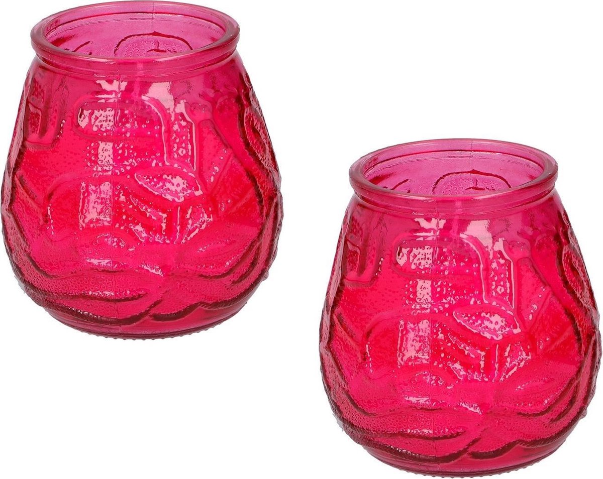 Arti Casa Set Van 2x Stuks Citronella Lowboy Tuin Kaarsen In Glas 10 Cm - Anti Muggen/insecten Artikelen - Rood