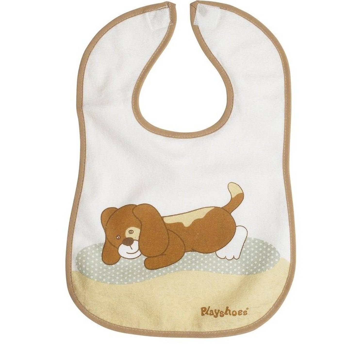 Playshoes Slabbetje Klittenband Hond/bruin 24 X 28 Cm - Wit