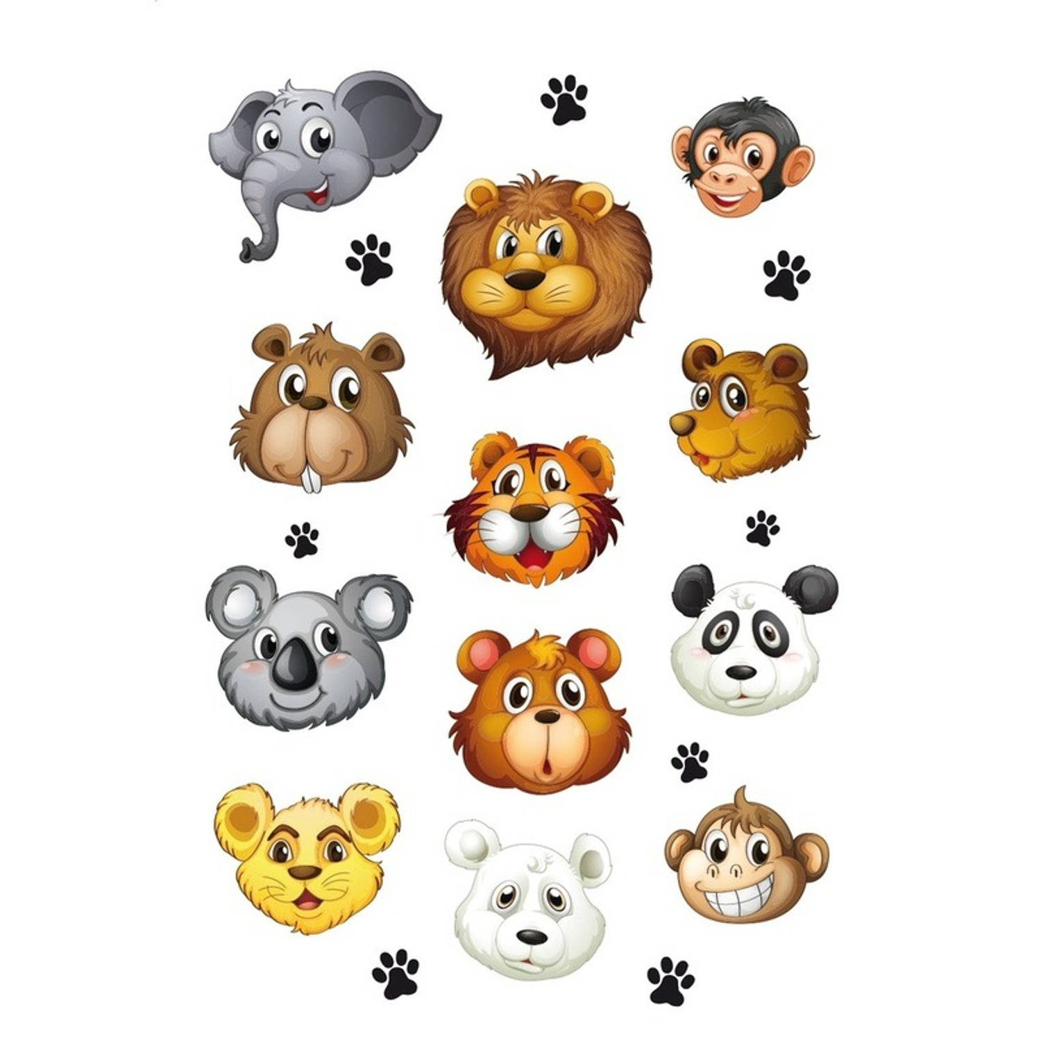 12x Dierentuin Dieren Stickers Met Kunststof 3d Hoofd- Kinderstickers - Stickervellen - Knutselspullen