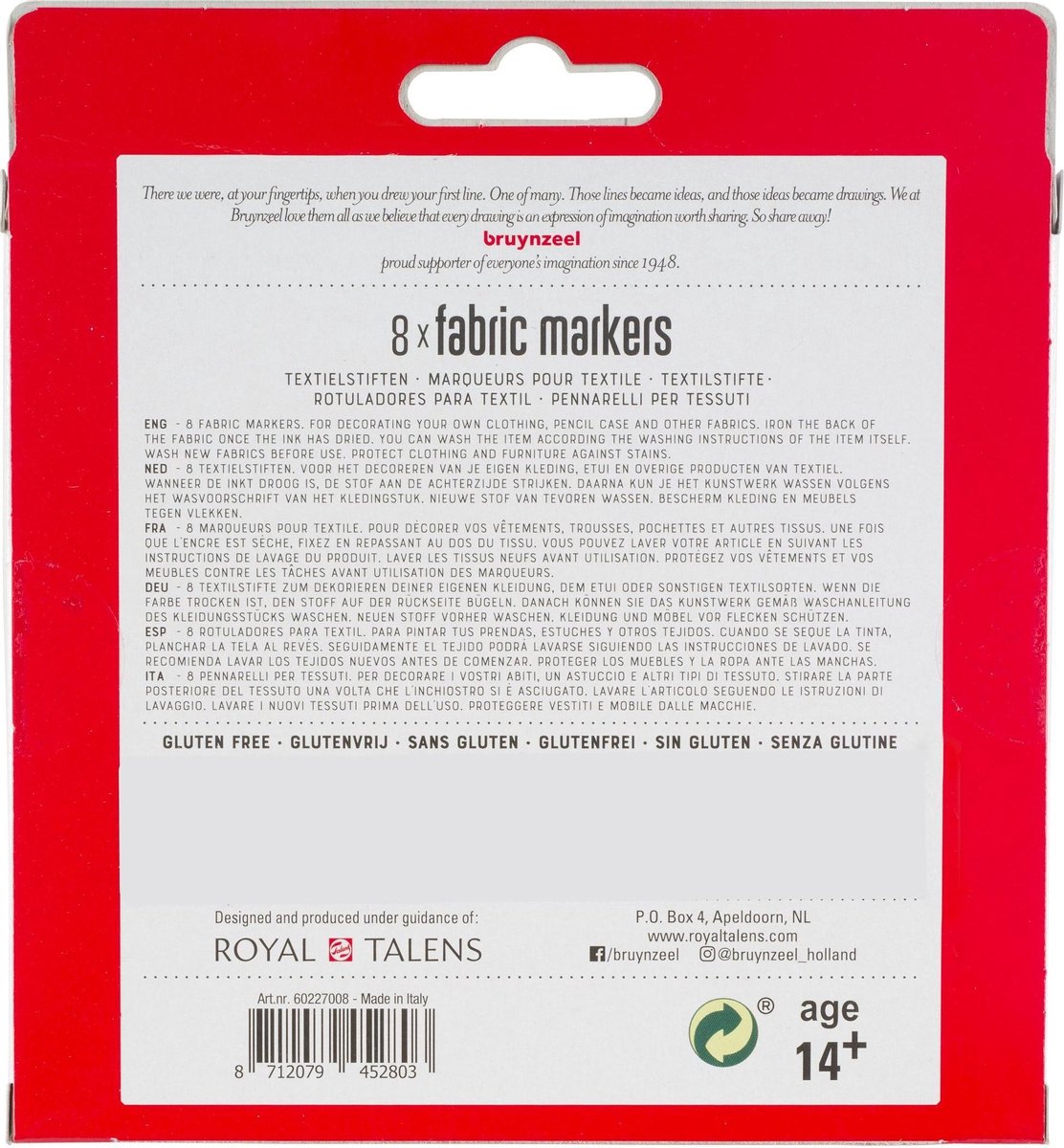 Bruynzeel Textielstiften Heldere Kleuren Junior 8 Stuks