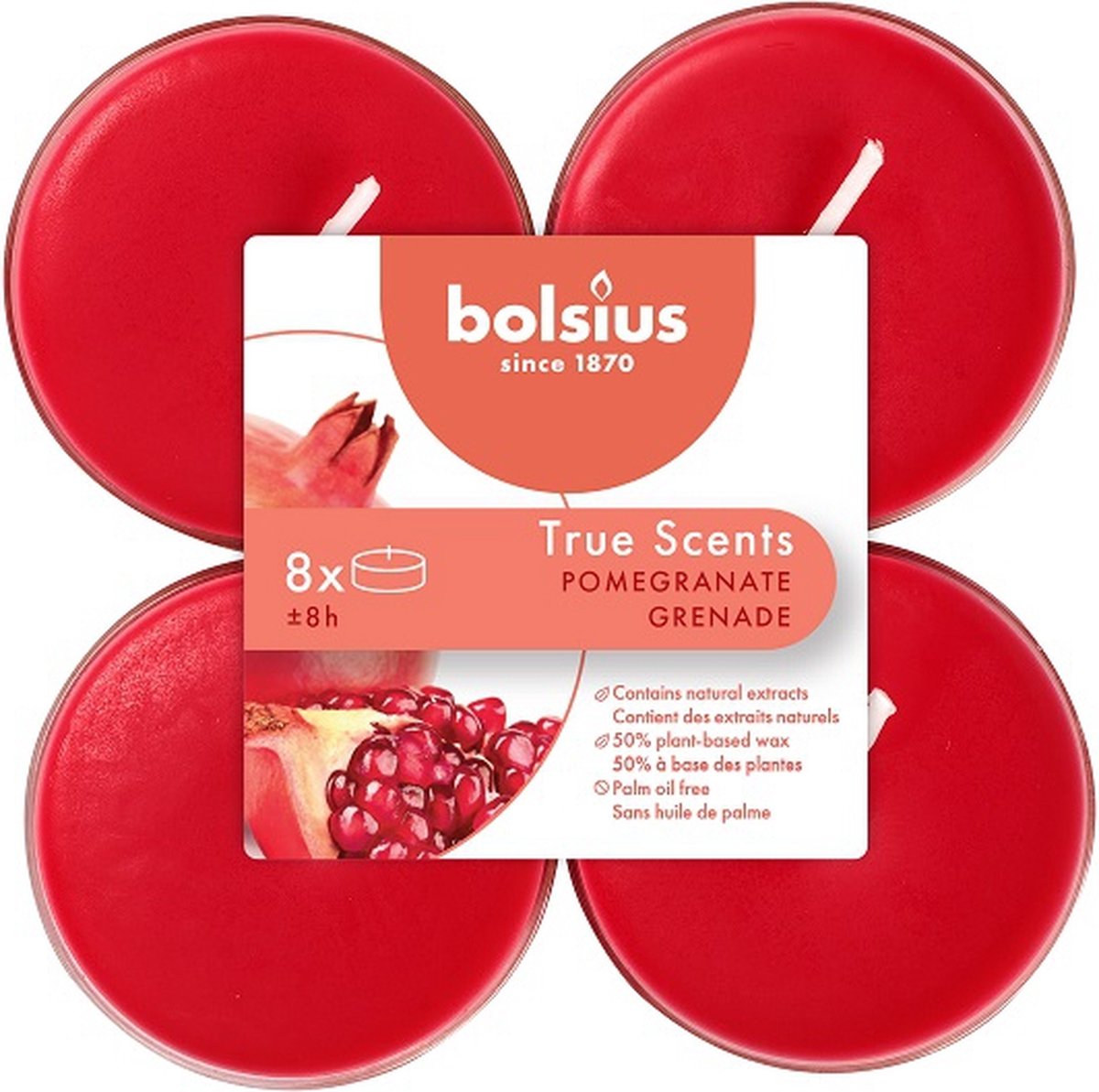 Bolsius Geurtheelicht True Scents Pomegranate 11,7 Cm 8 Stuks - Rood