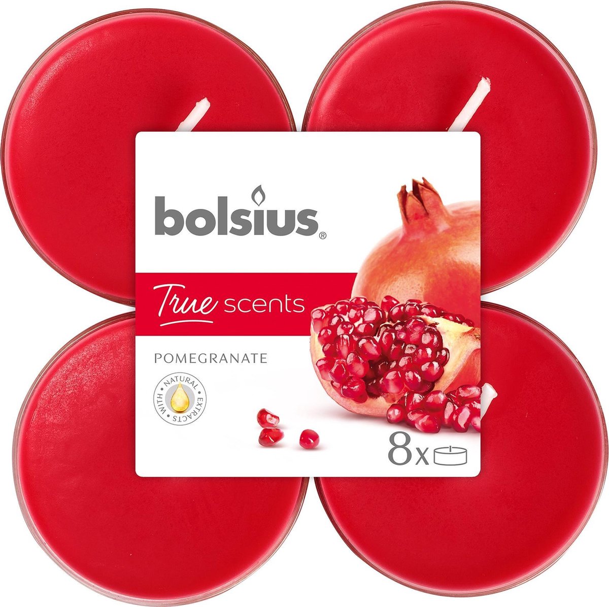 Bolsius Geurtheelicht True Scents Pomegranate 11,7 Cm 8 Stuks - Rood