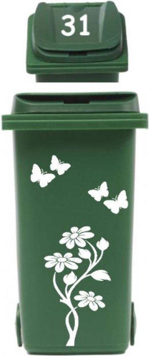 Rosami Decoratiestickers Set Sticker Kliko Container Bloem Met Vlinders Huisnummer 1 Stuks Kleur: Zie Omschrijving