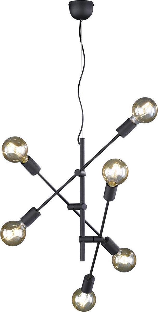 BES LED Led Hanglamp - Trion Ross - E27 Fitting - 6-lichts - Rond - Mat - Aluminium - Zwart