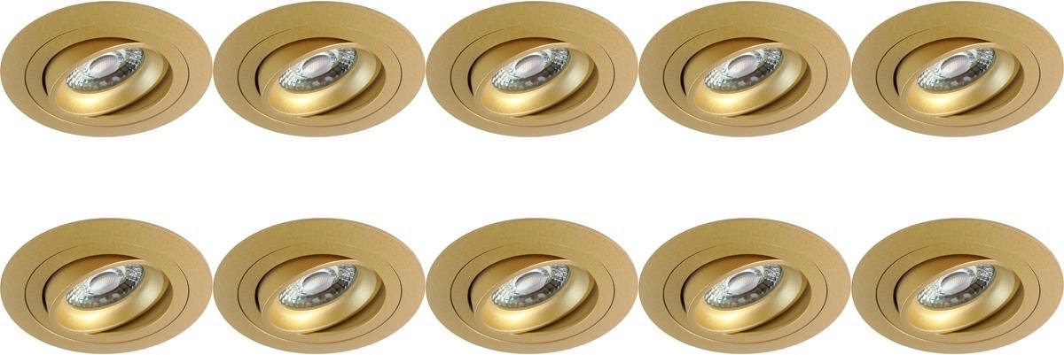 BES LED Spot Armatuur 10 Pack - Pragmi Alpin Pro - Gu10 Fitting - Inbouw Rond - Mat - Aluminium - Kantelbaar - Ø92mm - Goud