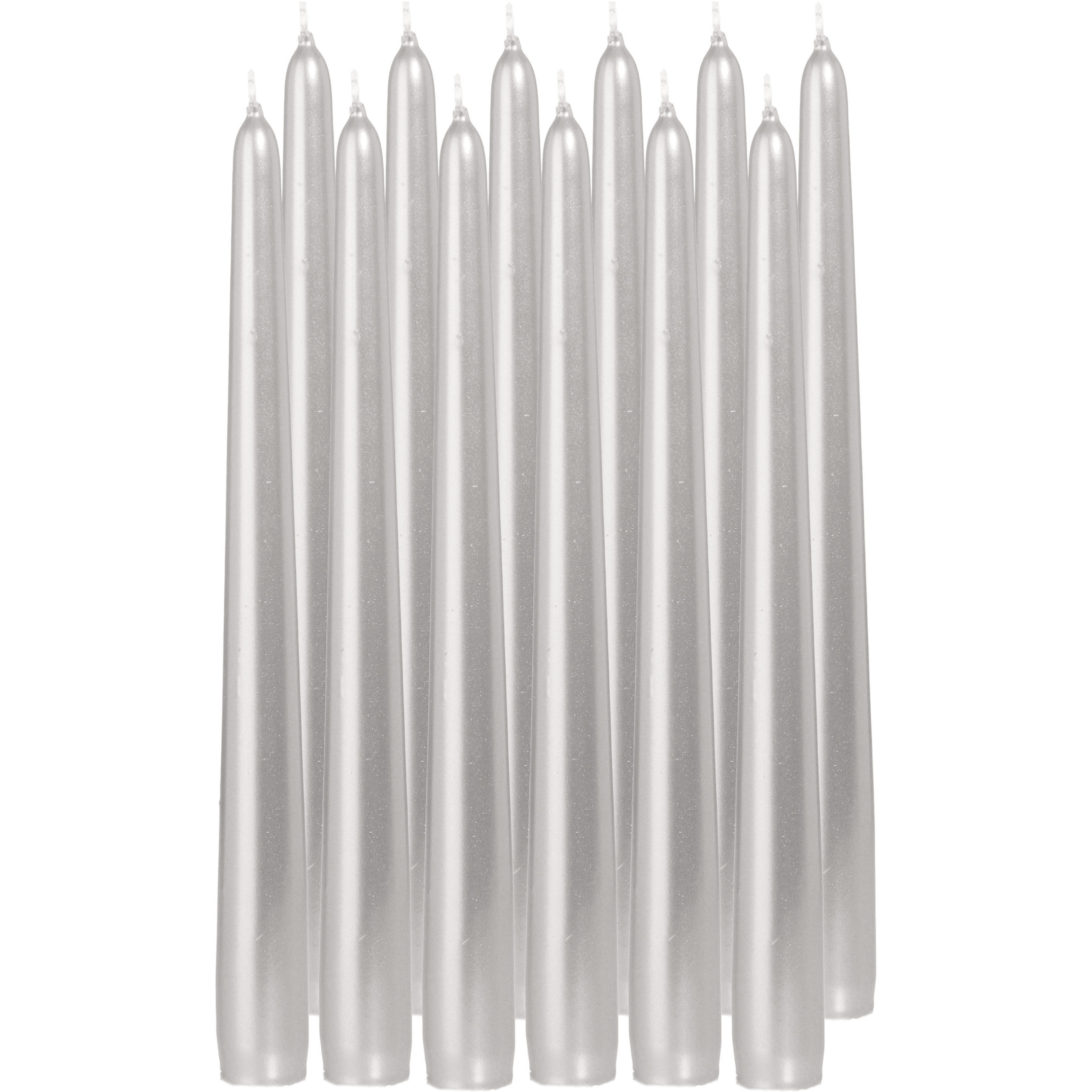 Trend Candles 24x Zilveren Dinerkaarsen 25 Cm 8 Branduren - Geurloze Kaarsen - Tafelkaarsen/kandelaarkaarsen - Silver