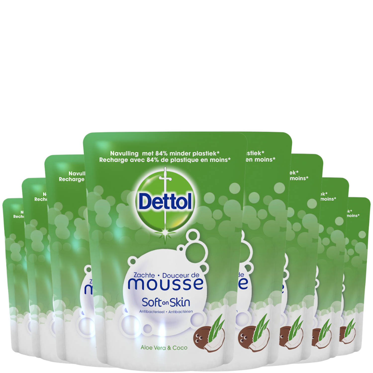 Dettol Handzeep Zachte Mousse - Navulling Magic Foam - Aloe Vera & Coco - 250ml X8