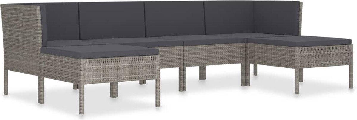 Vidaxl 6-delige Loungeset Met Kussens Poly Rattan - Grijs