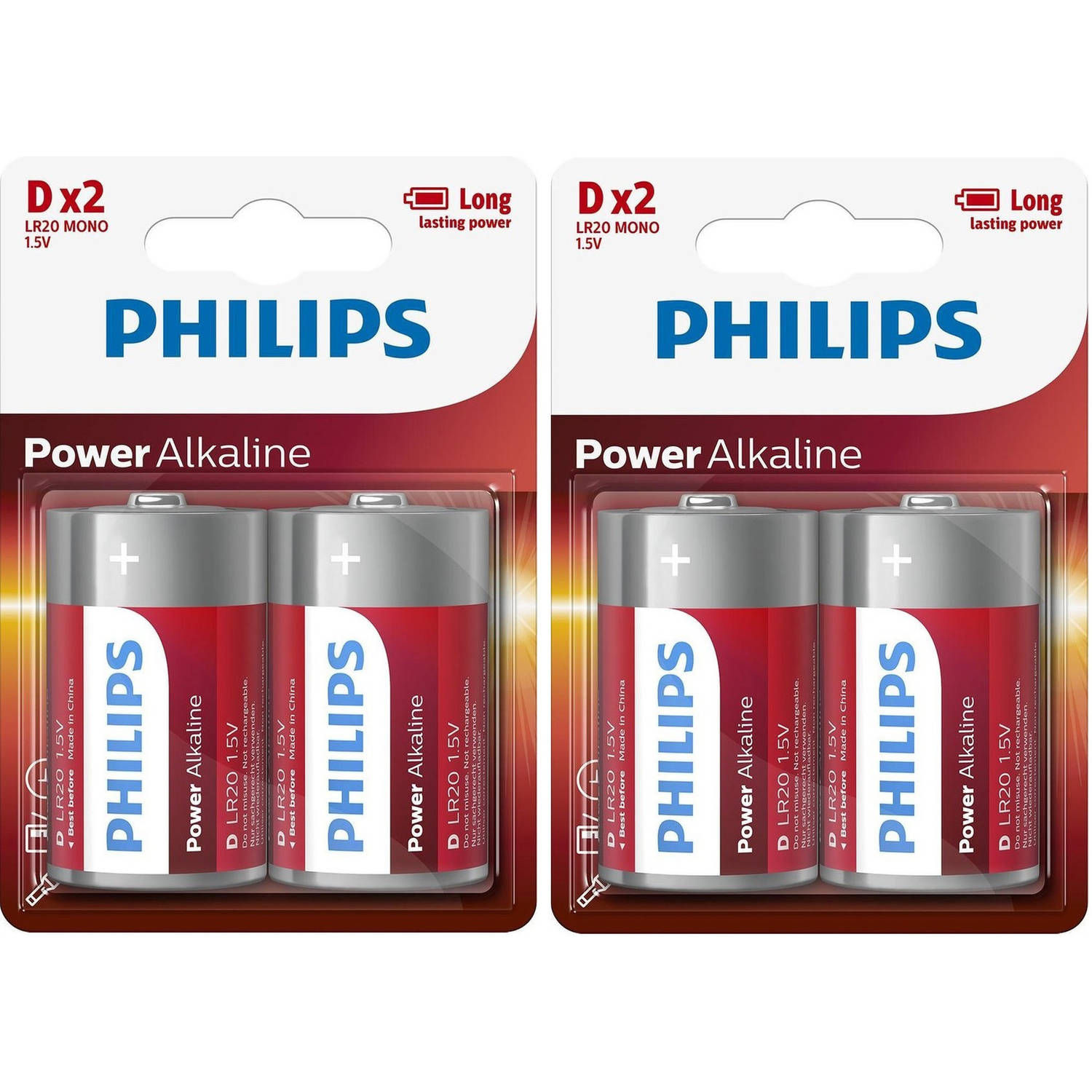 Philips Lr20 D Powerlife Batterijen 4x Stuks - Grote Batterijen - Long Lasting